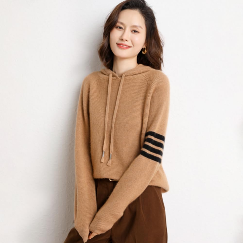 Premium Women's Long Sleeve Hoodie - Soft Cashmere & Wool Blend Pullover Sweater for Winter Warmth | Cozy Lounge Wear & Outdoor Activities