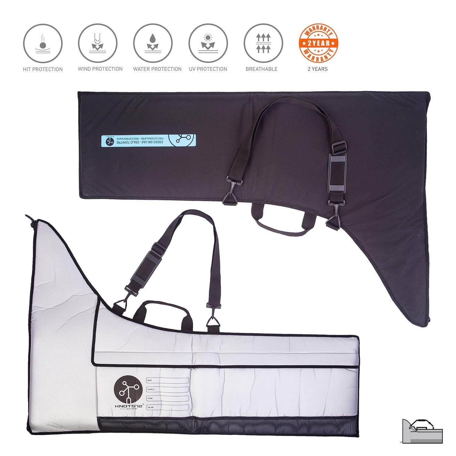 Knots12 Optimist Rudder & Centreboard Bag - Padded Silver Storage Case for Sailing Gear | Perfect for Dinghy Sailboats & Youth Sailing Equipment