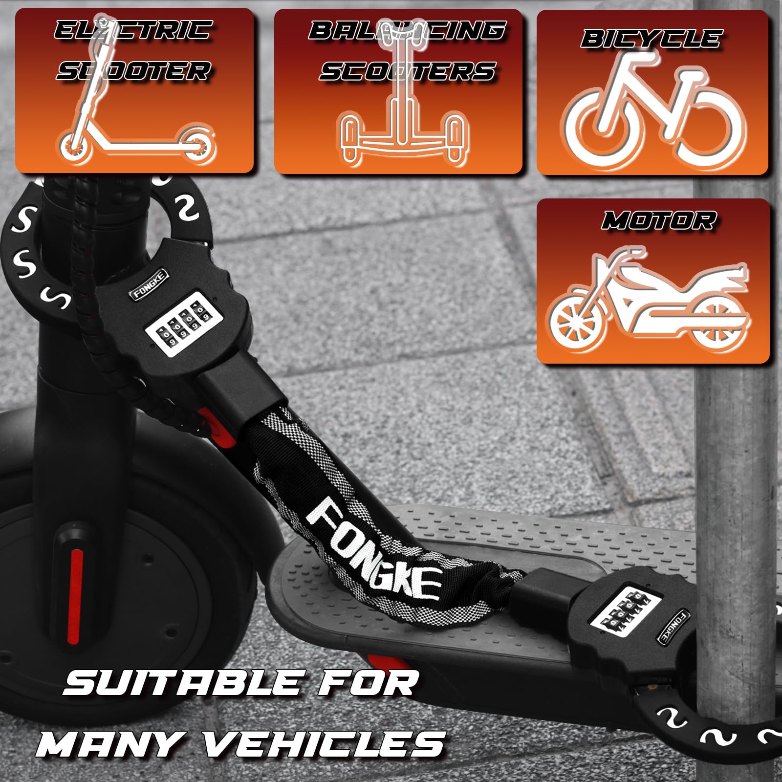 4 Digit Combination Bike Lock - Heavy Duty 8mm Scooter & Bicycle Cable Lock with Waterproof Bag - Anti-Theft Padlock for E-Bikes, Motorcycles & Motorbikes - Perfect for Urban Commuting & Outdoor Adventures