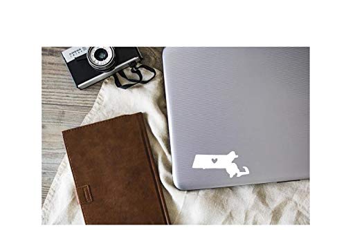 Heart-Shaped Massachusetts Vinyl Decal - White - Made in USA by Foxtail Decals - 4.5 x 2.2 Inch - Perfect for Car Windows, Laptops, Water Bottles & More - Show Your State Pride Anywhere!