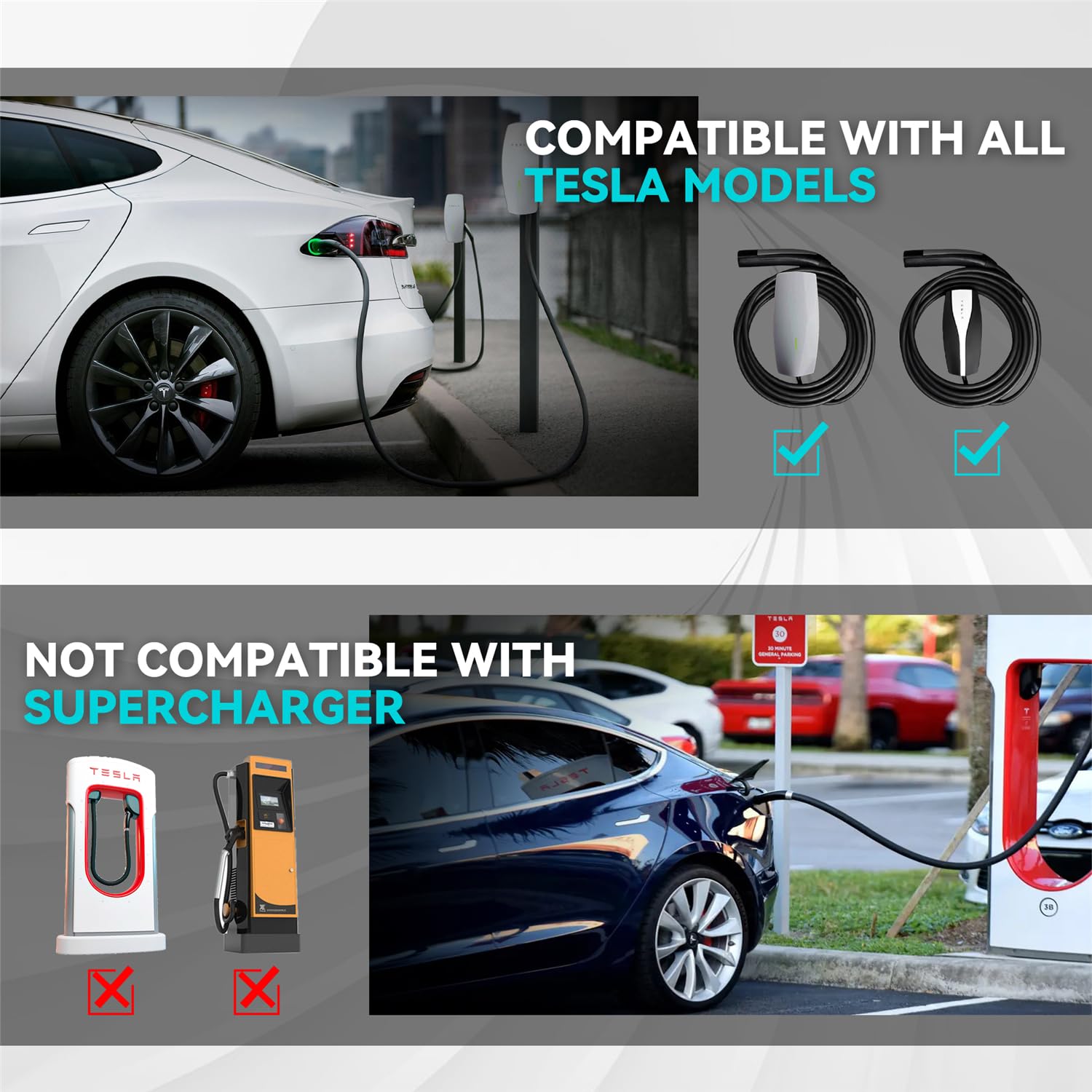 27ft 50A Tesla Extension Cord - 12KW Heavy Duty EV Charging Cable for Model Y/3/S/X/Cybertruck | Compatible with All Tesla Mobile Chargers & Wall Connectors | Perfect for Home, RV & Outdoor Charging