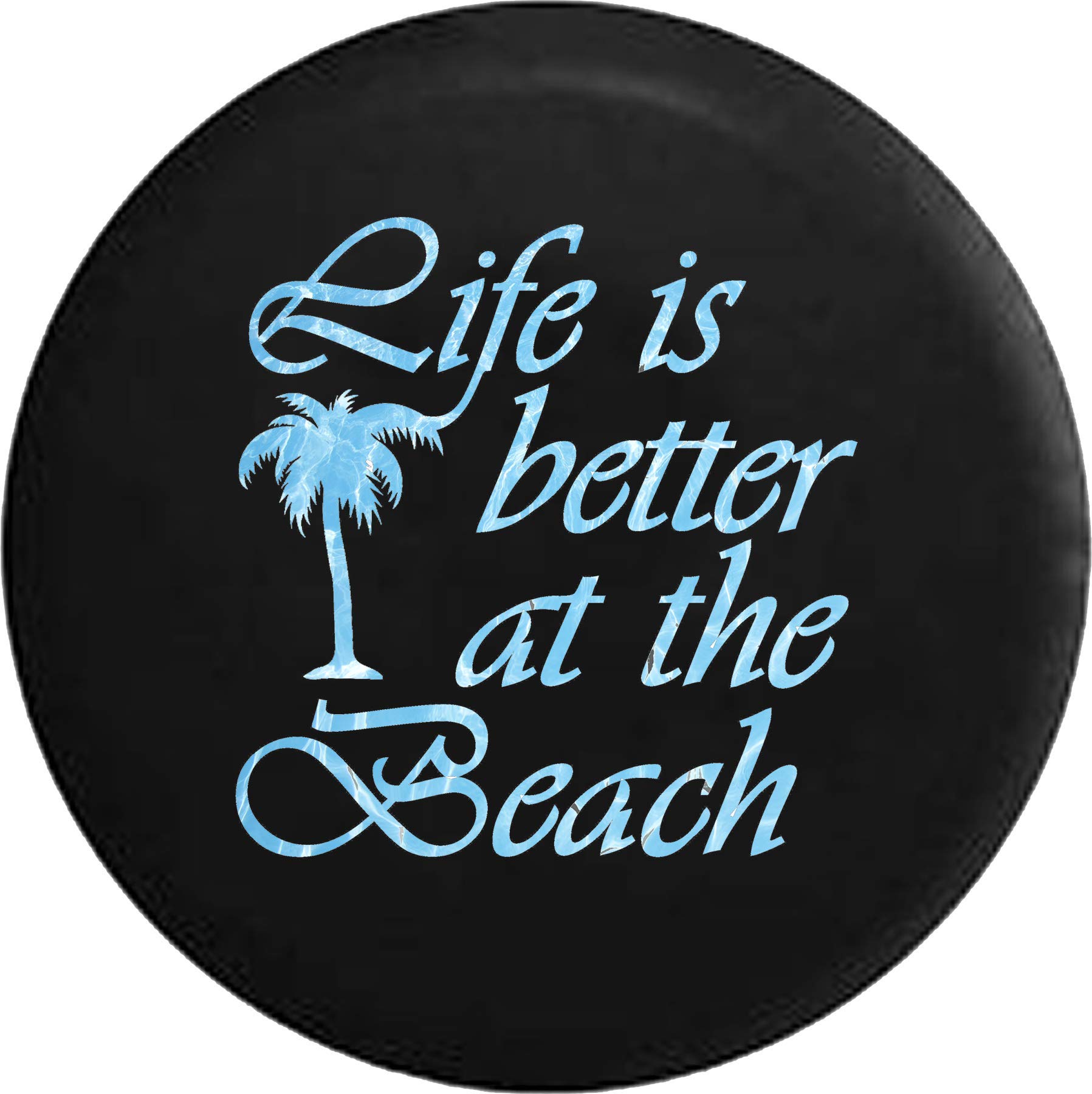 Universal 28 Inch Black Travel Trailer Tire Cover - Water Reflection Design, Perfect for Beach & RV Camping Trips
