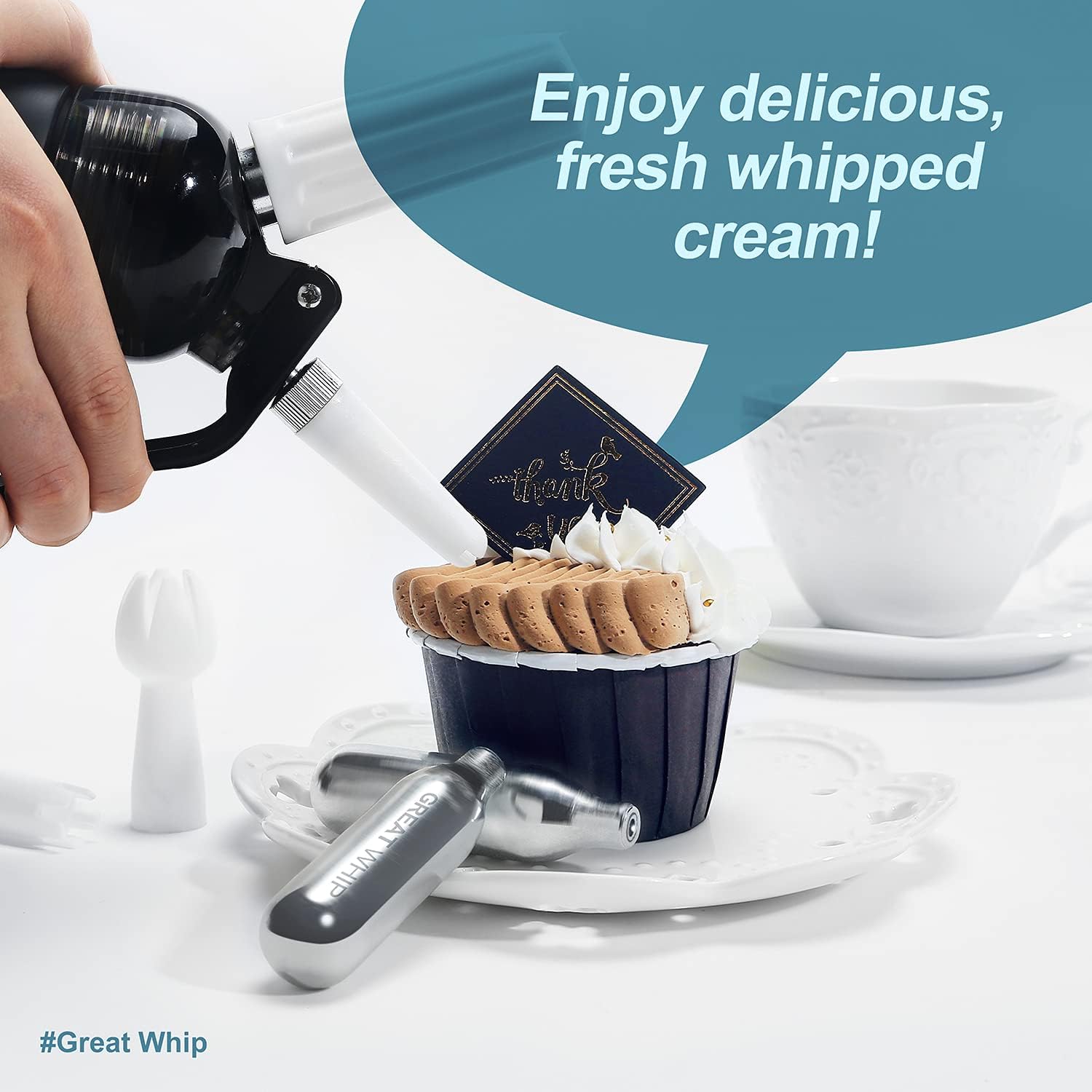 Premium GreatWhip N2O Cream Chargers 300 Count (8.2g) - Food Grade Nitrous Oxide Cartridges for Whipped Cream Dispensers - Perfect for Baking, Desserts & Coffee Shops