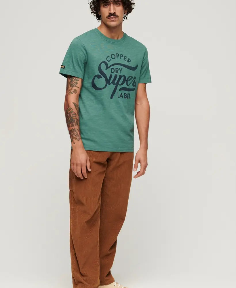 Copper Label Script T-Shirt | Drius Green Slub Cotton Tee - Casual Wear & Street Style Fashion