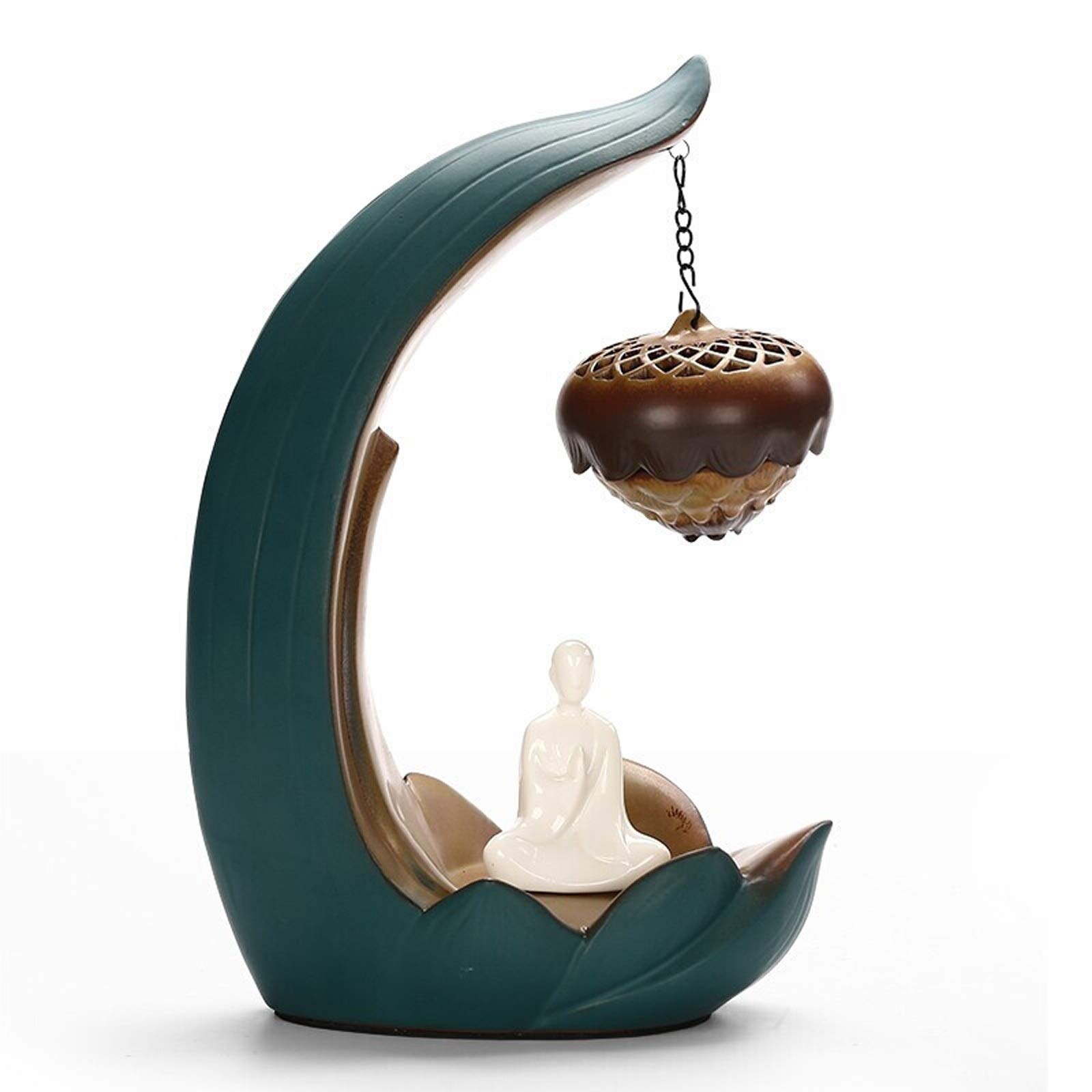 Ceramic Backflow Incense Burner with Hanging Chain - Ball Shaped Carved Cone Incense Holder for Aromatherapy, Meditation & Home Decor | Perfect for Yoga, Relaxation & Spiritual Practices