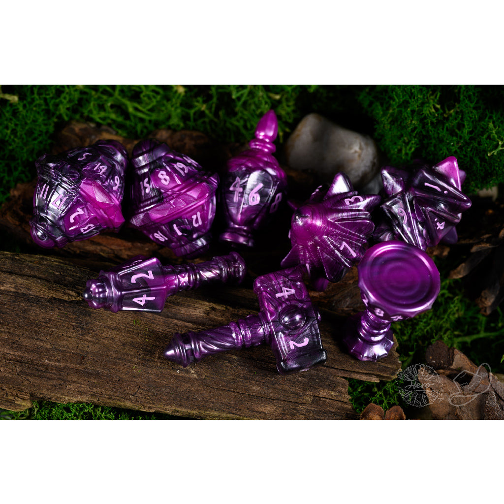 PolyHero Cleric 8-Piece Dice Set in Vile Violet - Perfect for D&D, RPG Gaming & Tabletop Adventures