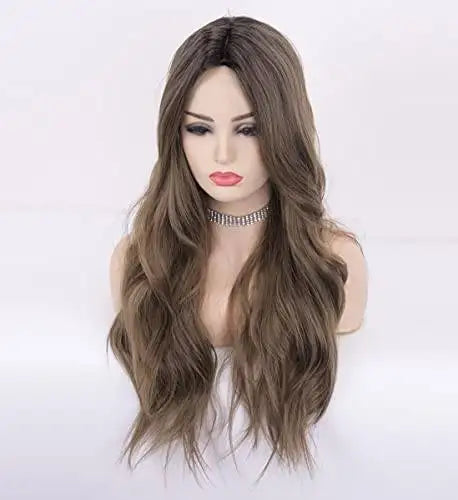 Long Wavy Synthetic Wig with Natural Center Part - Perfect for Cosplay, Halloween, and Daily Fashion Styling
