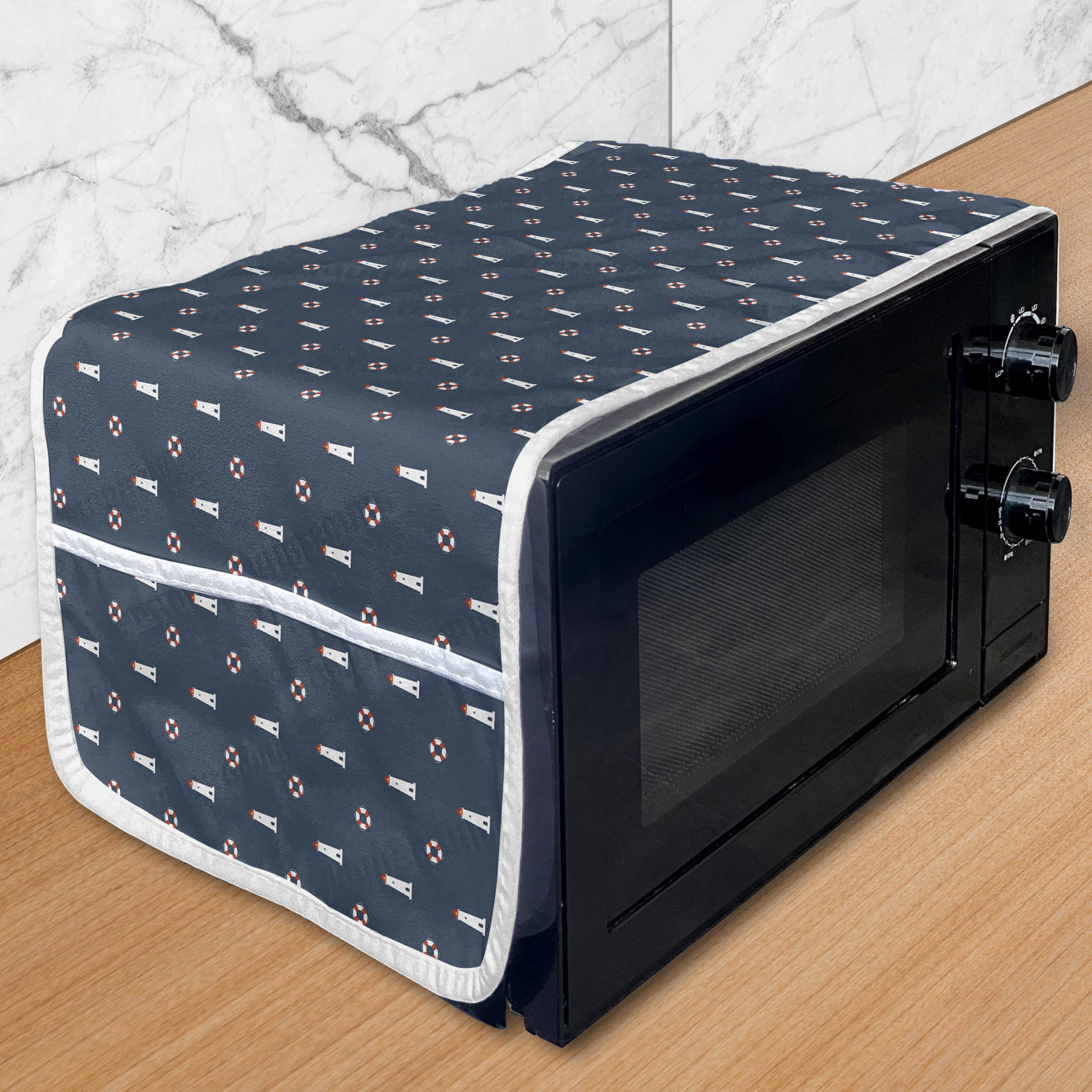 Ambesonne Lighthouse Microwave Cover - Water Resistant Nautical Design with Pockets | 36