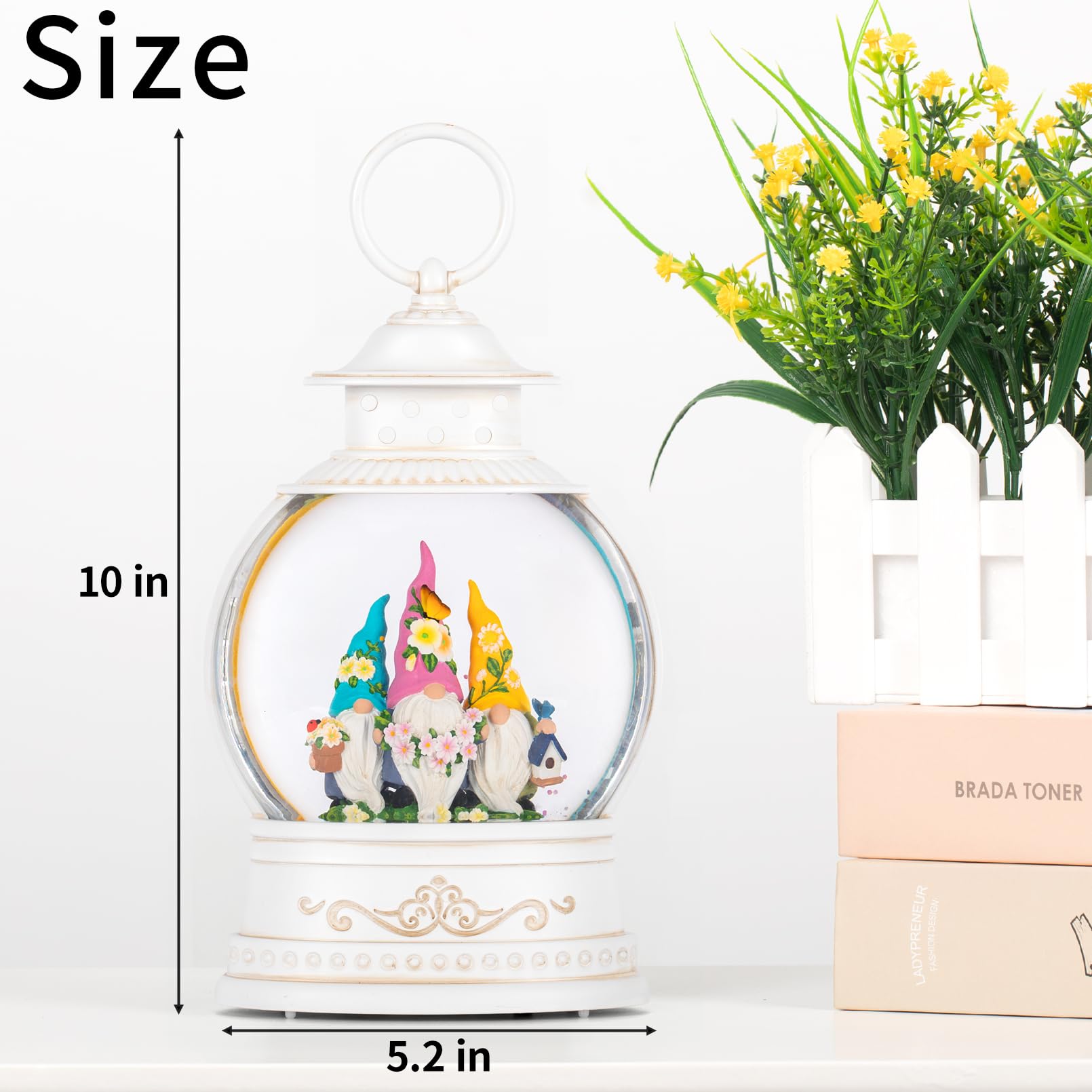 Spring Snow Globe with 6H Timer & Swirling Glitter - Battery/USB Powered Easter Gnome Decor for Home Shelf, Tabletop & Gift Giving | Perfect for Spring Holiday Decorations, Easter Centerpieces & Cozy Home Accents