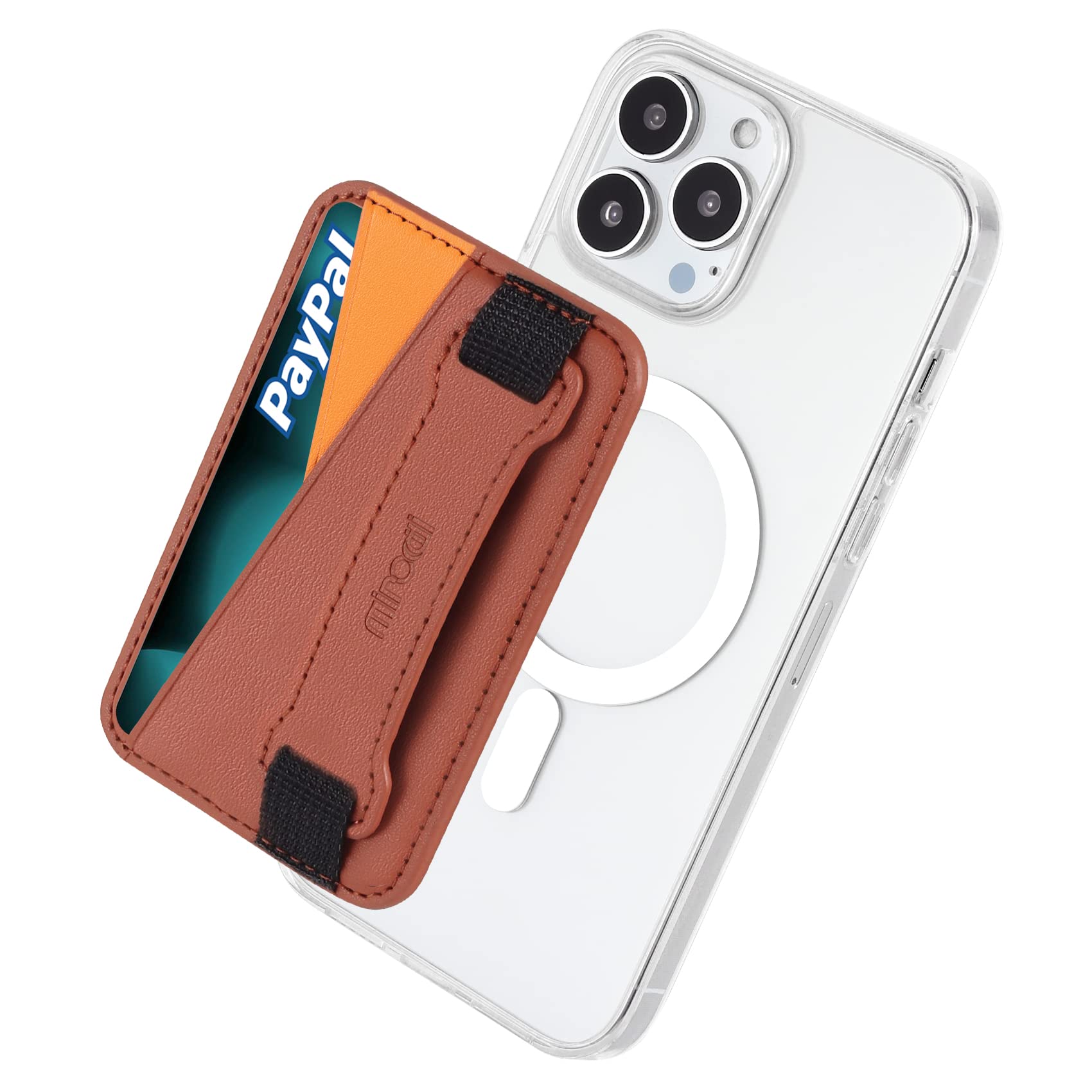 Magnetic Wallet for iPhone 14/13/12 Series - 2 in 1 MagSafe Card Holder & Phone Stand | Slim Leather Wallet with Strong Magnets | Perfect for Daily Use, Travel & Hands-Free Viewing (Brown & Yellow)