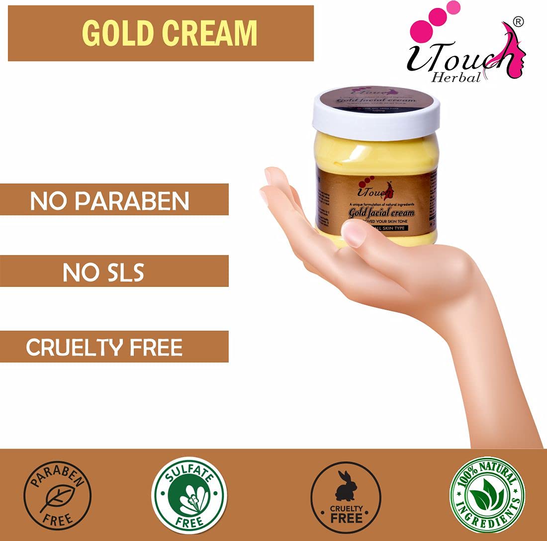 I TOUCH HERBAL Gold Cream - Moisturizing & Brightening Face & Body Cream for Glowing Skin | Whitening, Nourishing & Softening Formula (500ml) | Perfect for Daily Skincare & Nighttime Hydration