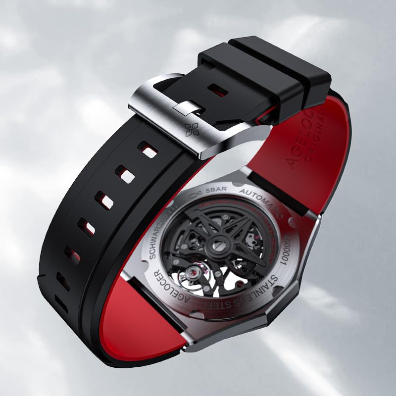 AGELOCER Men's Automatic Skeleton Watch - Mechanical Movement with Rubber Strap & Transparent Dial - Perfect for Business, Formal Events & Luxury Gift Giving