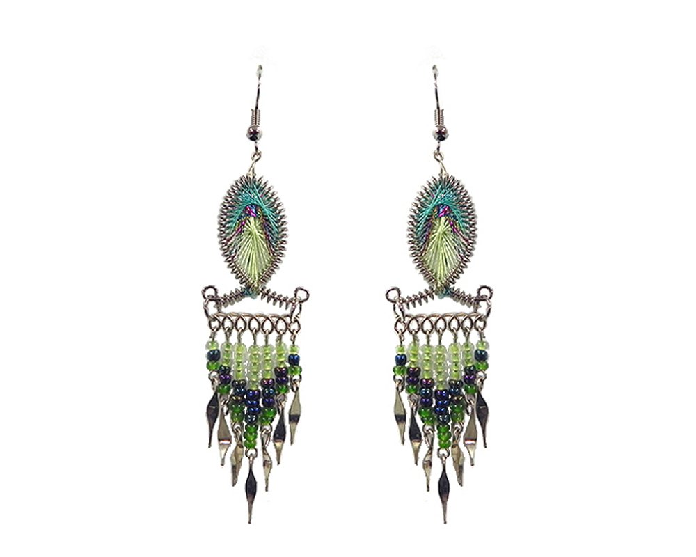 Fish-Shaped Silk Thread Long Beaded Metal Dangle Earrings - Handmade Boho Jewelry for Women, Perfect for Festivals, Parties and Boho Chic Outfits