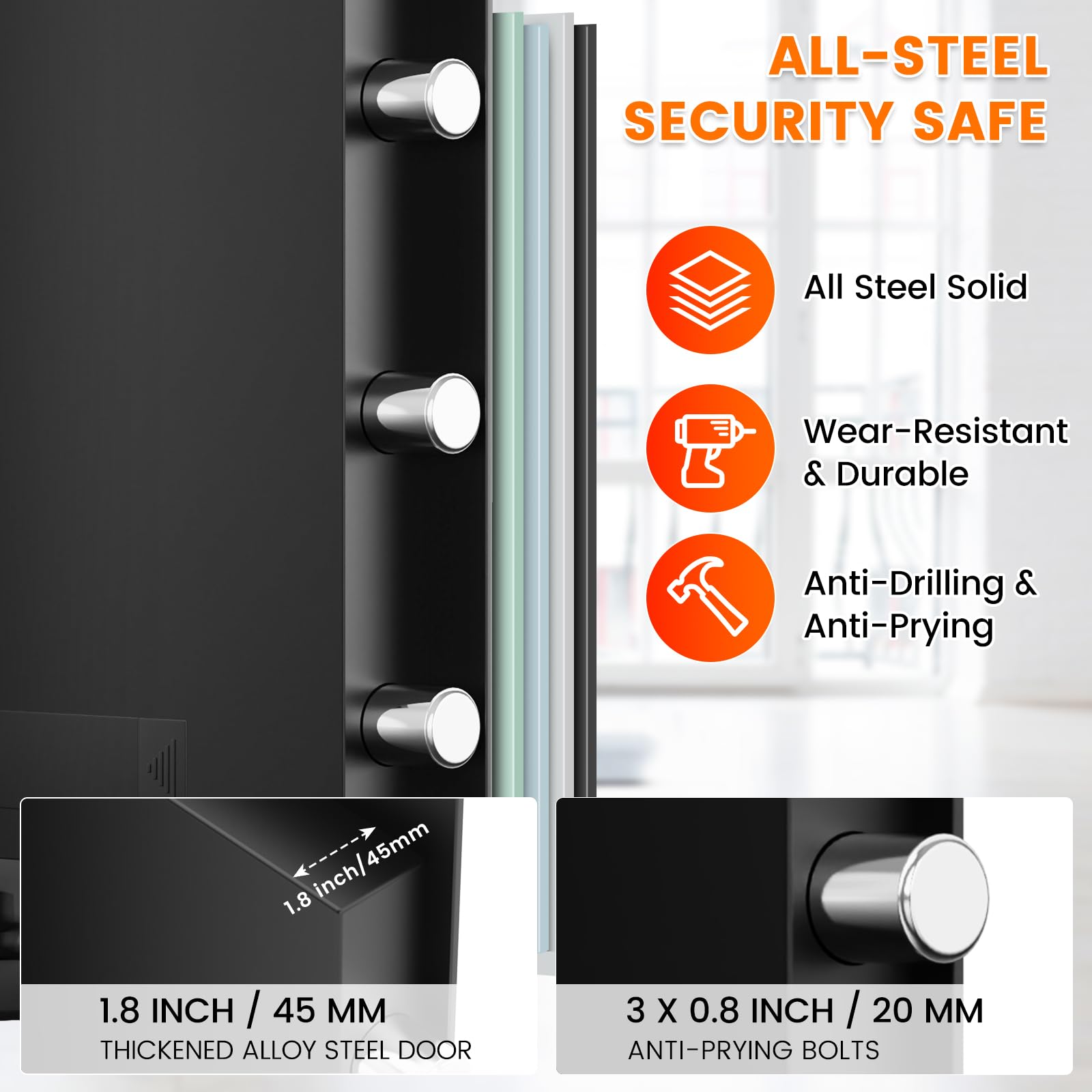 3.2 Cubic Foot Large Fireproof Safe Box for Home & Office - Digital Security Safe with Backup Keys, Alarm System, Water & Fire Resistant - Anti-Theft Protection for Documents, Cash, Jewelry (Perfect for Home Security & Business Use)
