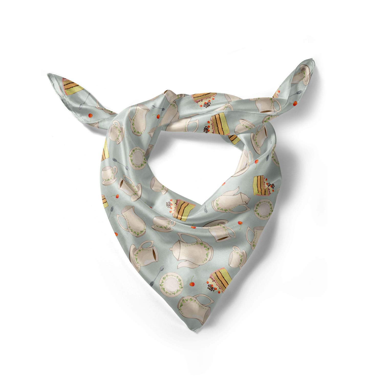 Ambesonne Tea Party Head Scarf - Floral Coffee Cake Cherry Print Hair Wrap for Women - Perfect for Afternoon Tea, Brunch & Special Occasions