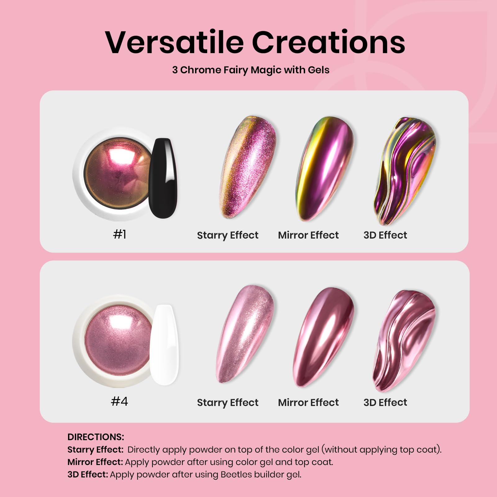Beetles Chrome Nail Powder Kit - Mirror Effect for Manicure & Valentine's Gifts