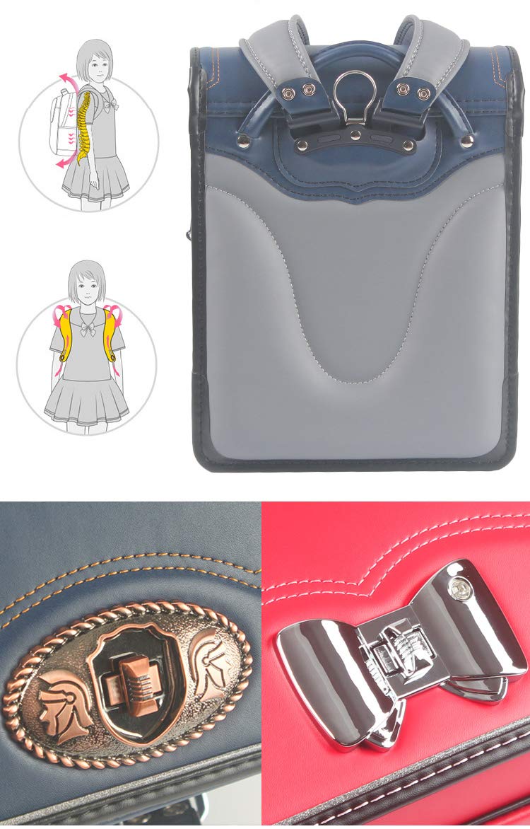 Japanese Randoseru Backpack for Boys & Girls - Lightweight PU Leather School Bag with Semi-Automatic Closure - Perfect for Elementary Students, Daily Commute & Travel