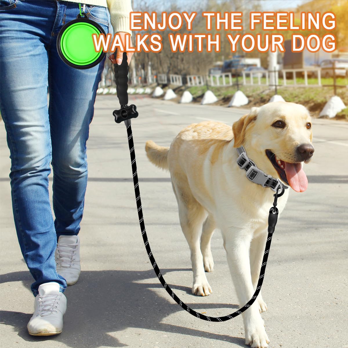 **BARKBAY Heavy Duty Dog Leash for Large Dogs - 5FT Reflective Padded Handle Leash for Walking, Training & Running - Durable & Comfortable for Medium to Large Breeds (Black, 1/2'') - Perfect for Night Walks & Outdoor Adventures**