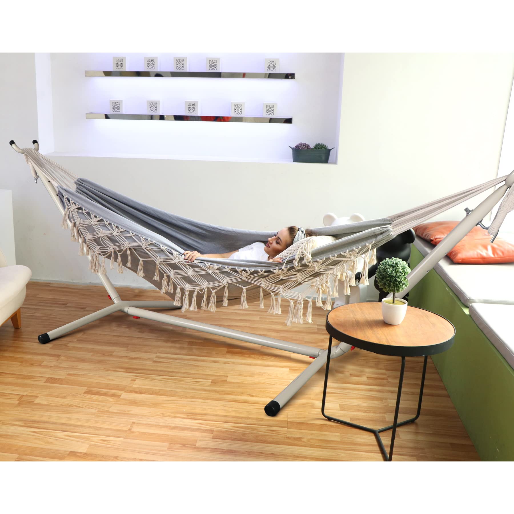 Anyoo Heavy Duty Portable Hammock Stand - 550 lb Capacity Steel Frame with Carrying Bag, Easy to Assemble for Indoor & Outdoor Use - Perfect for Backyard, Garden, Camping and Patio Relaxation