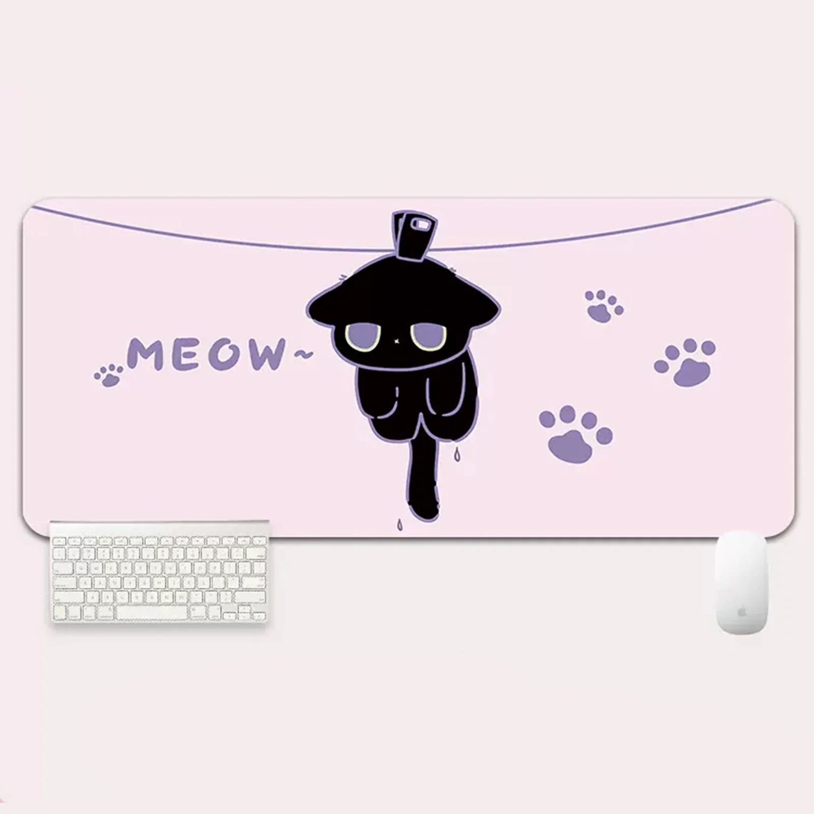 YUZNII Oversized Cartoon Kitten Mouse Pad - Non-Slip Gaming Desk Mat with Cute Cat Design, Large Extended Mousepad for Computer, Laptop, Office & Home Workspace (35.4x15.7 Inches) - Perfect for Work, Gaming & Study