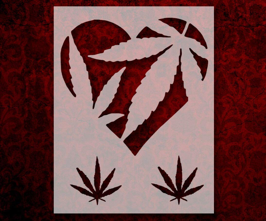 Custom Marijuana Leaf Stencil 8.5 x 11 Inches - Love Heart Pot Leaf Design for DIY Crafts, Wall Art, and Cannabis-Themed Decorations - Perfect for T-Shirts, Tote Bags, and Home Decoration Projects