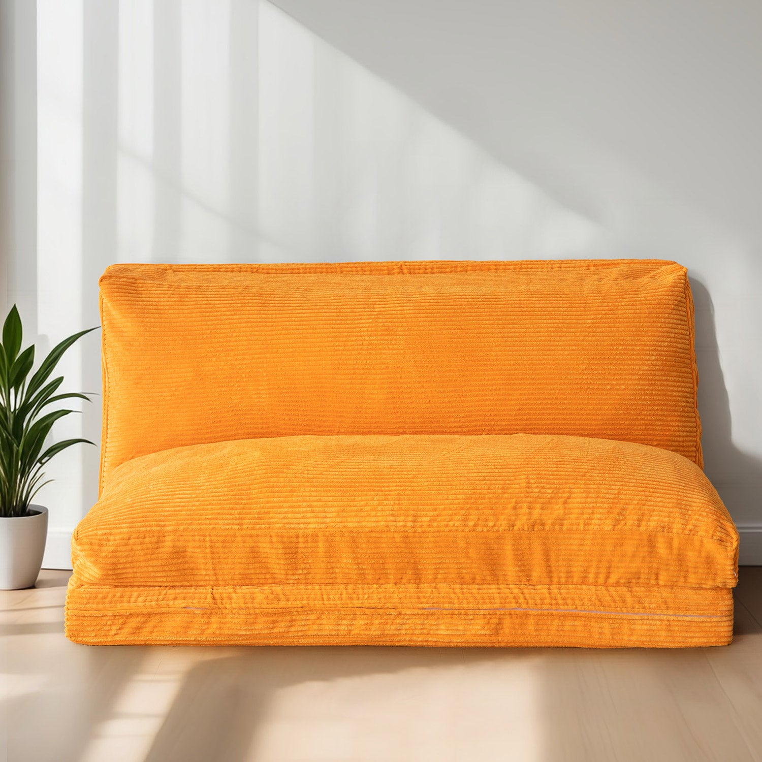 MAXYOYO Bean Bag Sofa Bed - Foldable Corduroy Floor Sofa with Washable Cover in Orange | Perfect for Living Room, Bedroom, Dorm & Game Room Relaxation