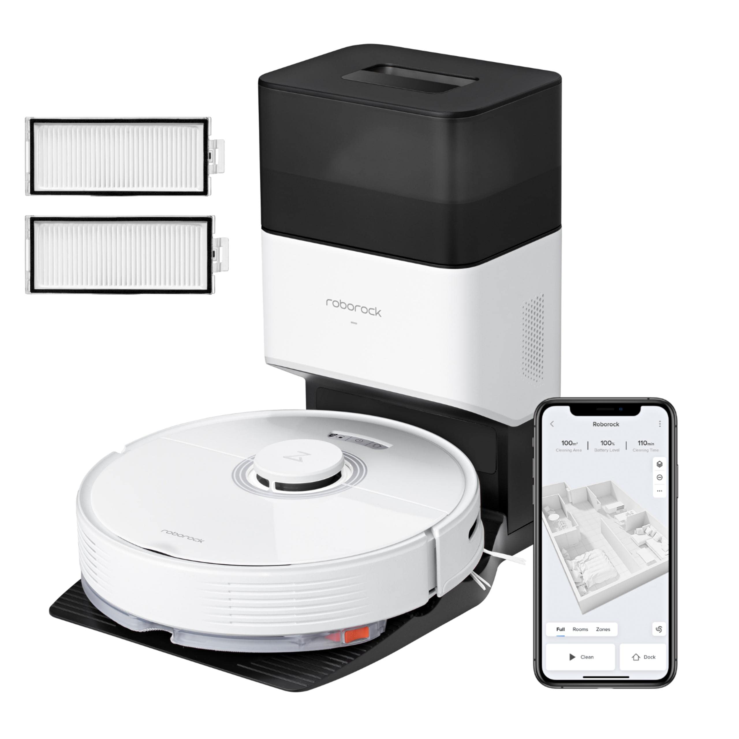 Roborock Q7 Max+ Robot Vacuum Cleaner with Self-Empty Dock & Washable Filter - Smart Mapping, 4200Pa Suction, Ideal for Pet Hair & Hard Floors - Perfect for Large Homes & Busy Families