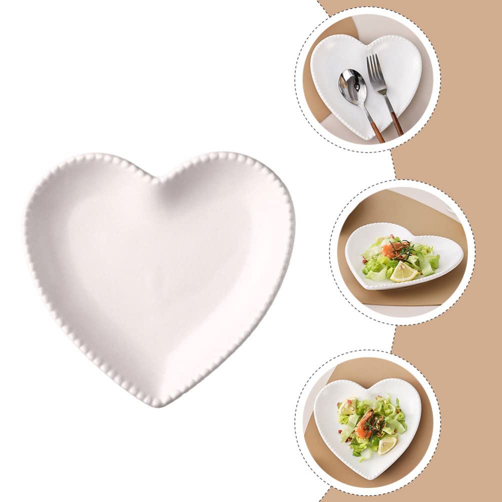 Yardwe Ceramic Heart Salad Plate - Porcelain Heart-Shaped Dessert Plates for Appetizers, Fruits & Snacks - Elegant White Decorative Dish for Valentine's Day, Anniversary, Bridal Shower & Romantic Dinner Table Setting