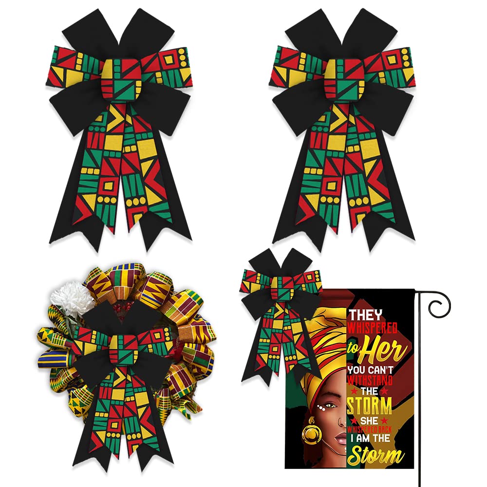 2 Pack Black History Month Wreath Bows for Front Door Decor - Juneteenth 1986 Freedom Bows in Red & Black Burlap - African American Craft Bows for Wreaths, Trees & Juneteenth Celebrations - Perfect for Front Door Decor, Holiday Parties & Cultural Events