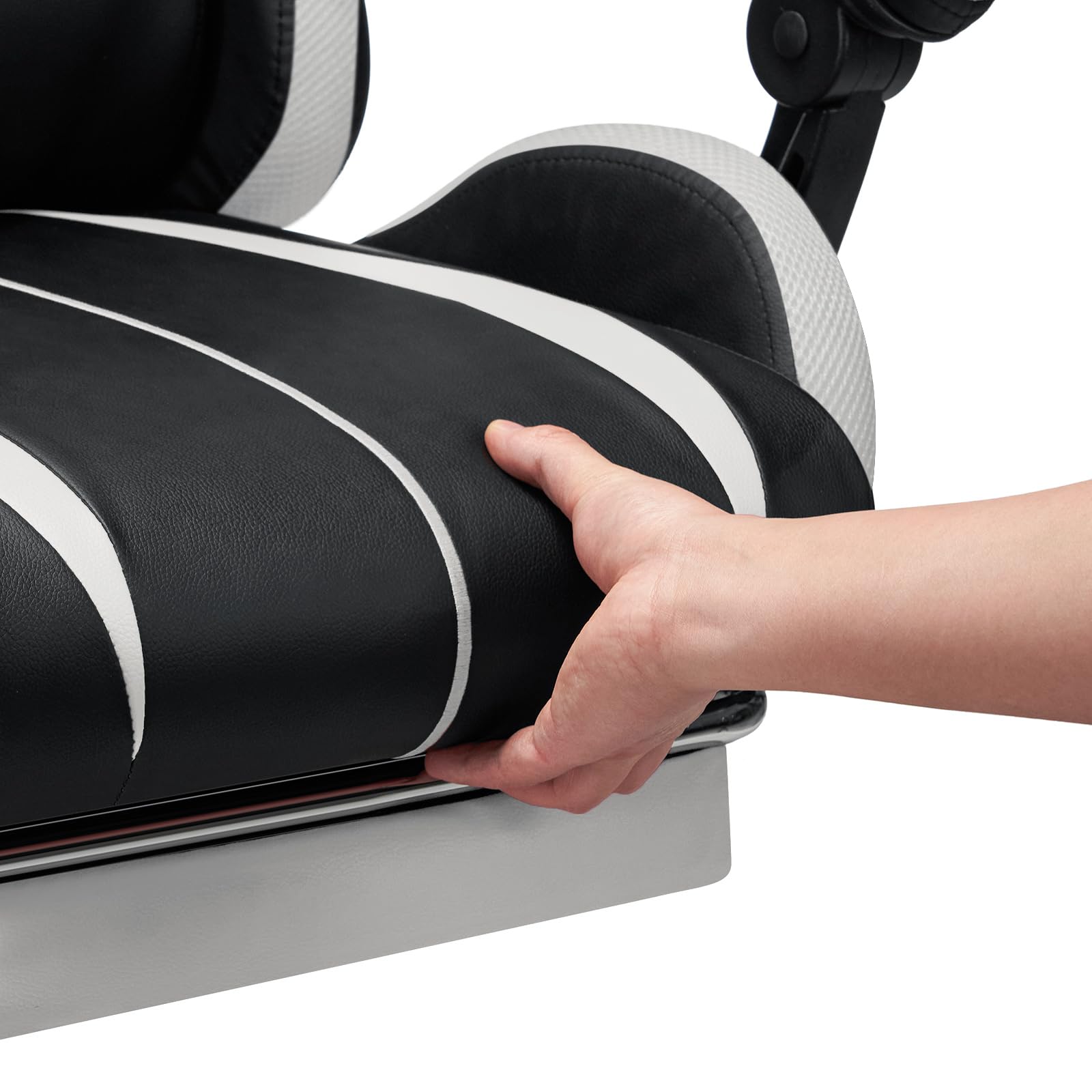 HOFFREE RGB Gaming Chair with Built-in Speakers & Massage Function - Ergonomic LED Computer Gaming Chair with Adjustable Footrest & High Back Support - Perfect for PC Gaming, Streaming & Office Work (White & Black)