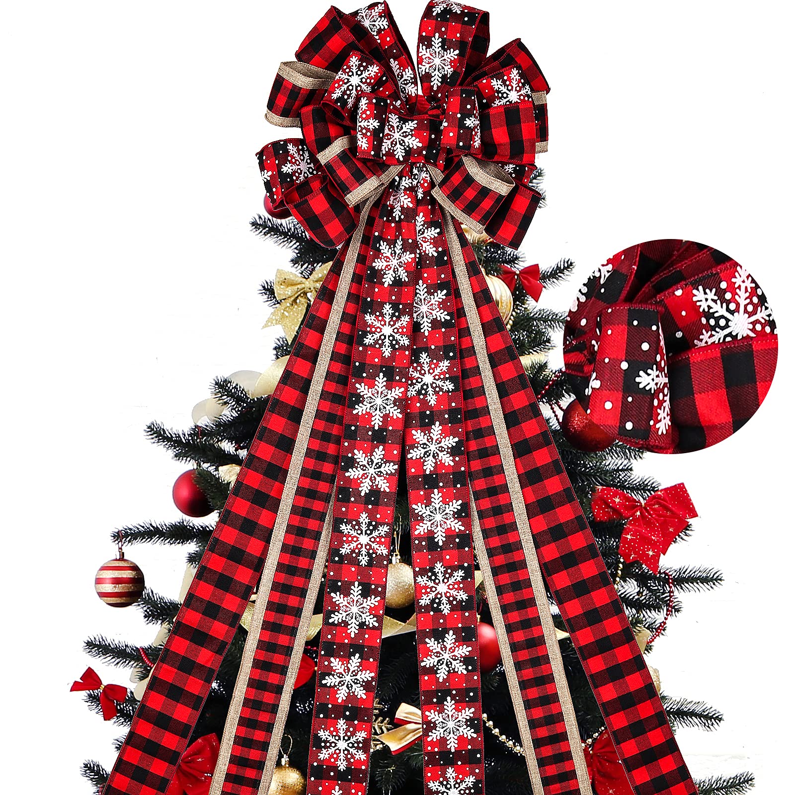RECUTMS Christmas Tree Topper Bows - Large Red Burlap Bows for Outdoor & Indoor Holiday Decorations | Perfect for Christmas Tree Decor, Wreaths, Gift Wrapping & Fireplace Mantel