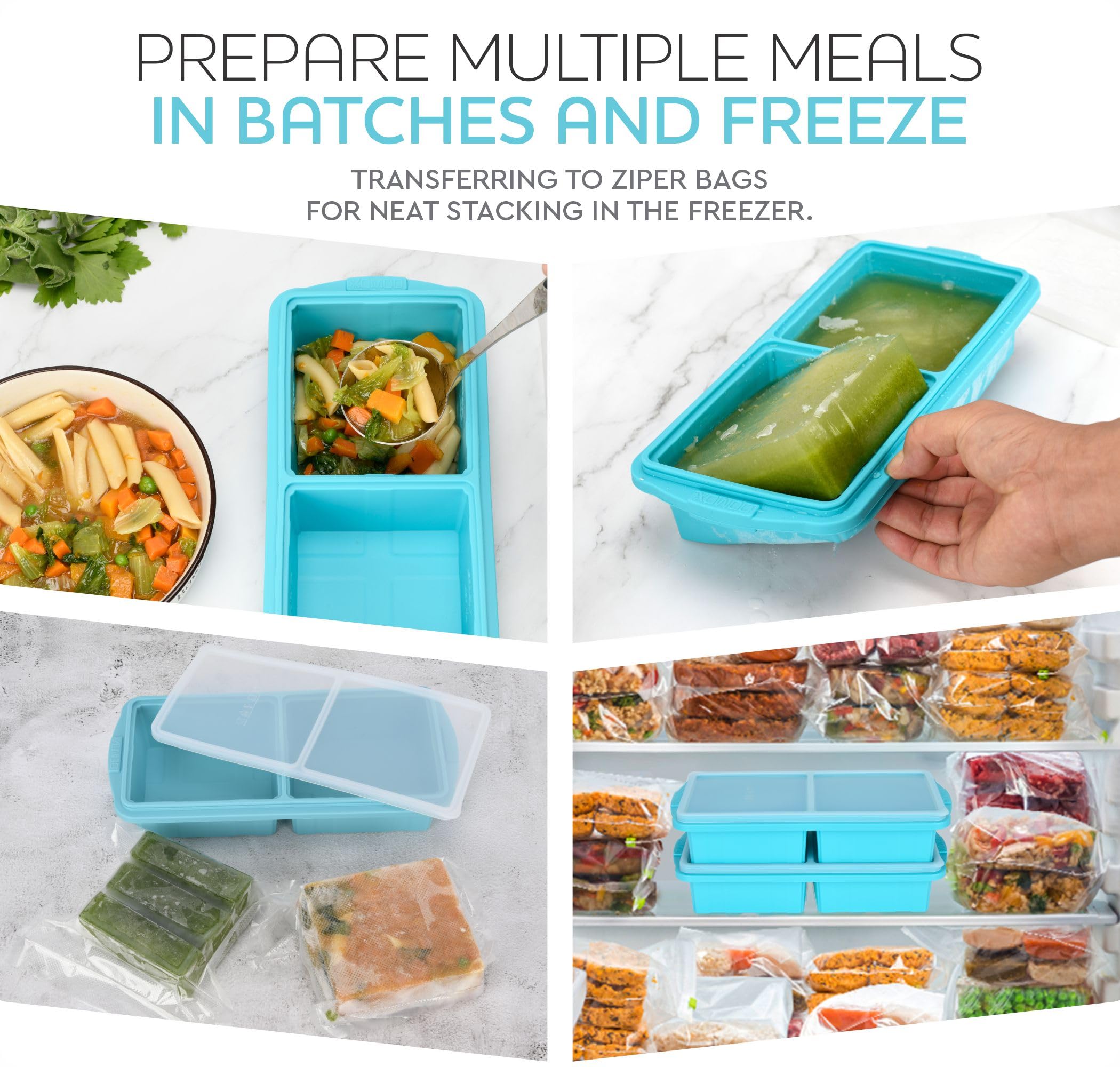 Extra Large Silicone Freezer Tray with Lid - 2-Cup Soup Freezer Container Molds (2-Pack) - Makes 4 Perfect 500ml Portion Cubes for Soup, Stew & Sauce - Oven & Dishwasher Safe - Ideal for Meal Prep, Baby Food Storage & Bulk Cooking