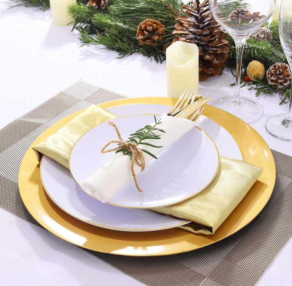 200PCS White Plastic Plates with Gold Rim - 100PCS 7.5inch Disposable Dessert Plates & 100PCS 10.25inch Dinner Plates - Elegant Gold Plastic Plates for Wedding, Party, Birthday, Baby Shower & Holiday Celebrations