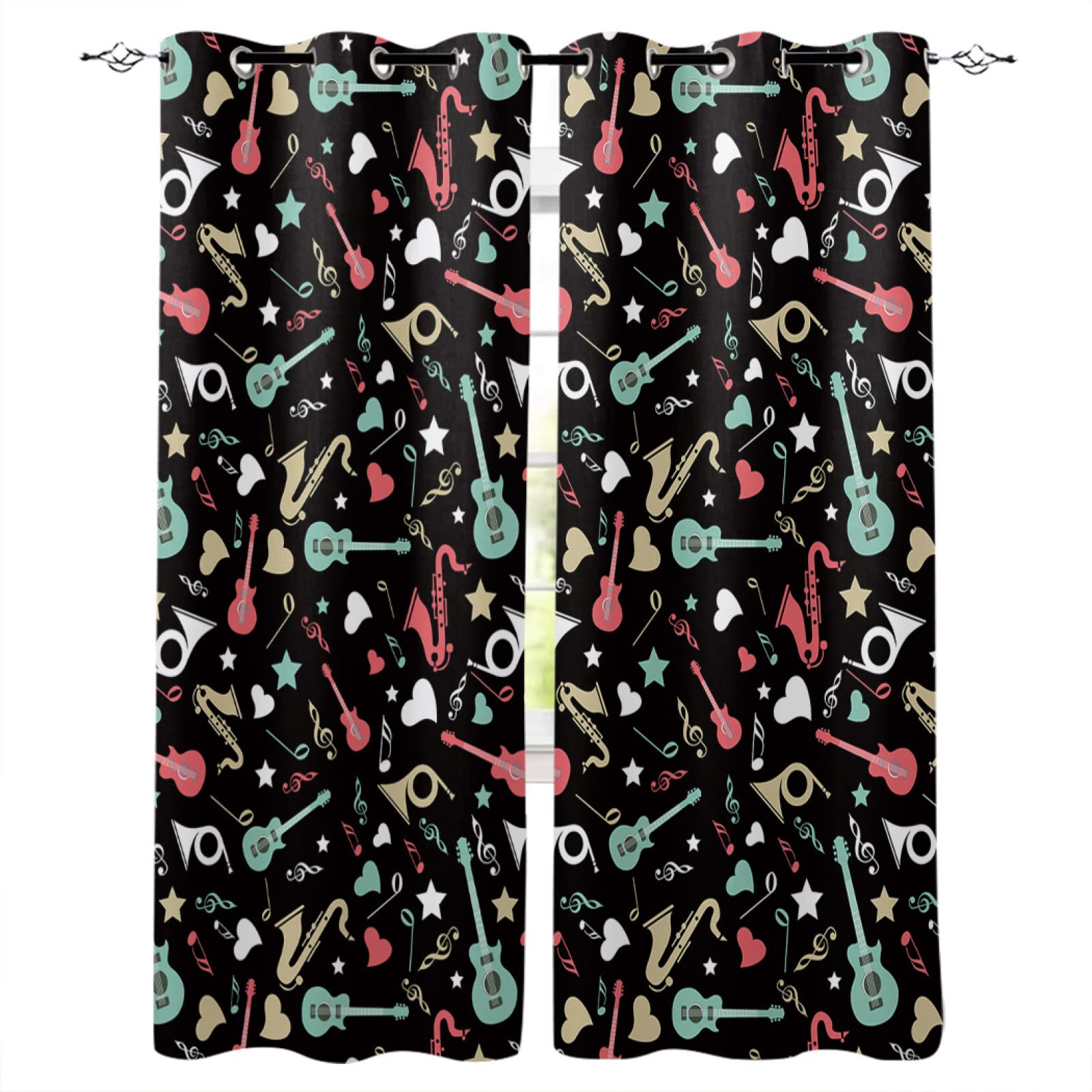 Blackout Curtains for Guitar Lovers - Thermal Insulated Solid Black Grommet Curtains (90x72 inches) - Perfect for Bedroom, Nursery & Music Room Soundproofing