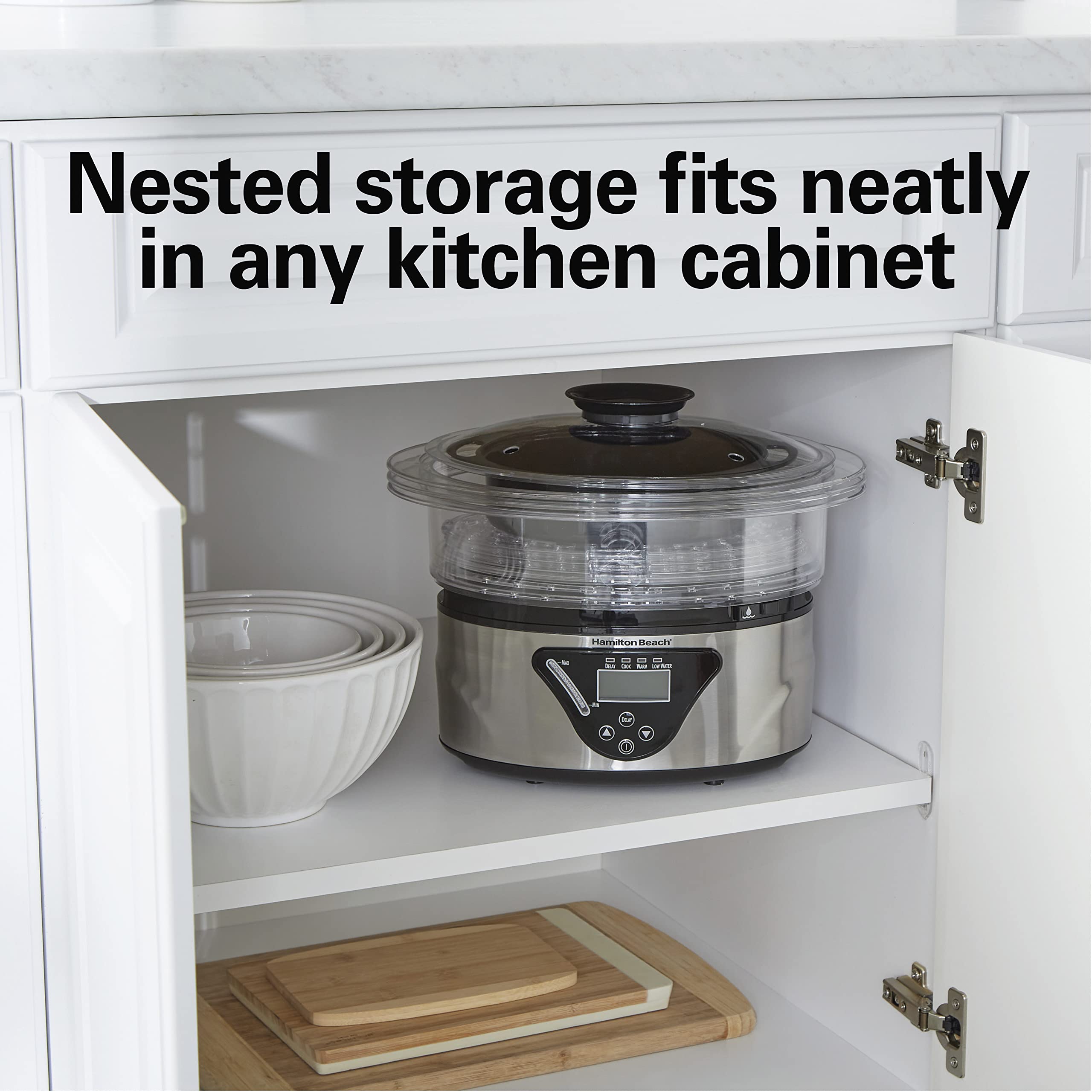 Hamilton Beach 8.25 Quart Digital Electric Food Steamer & Rice Cooker - 3-Tier Stackable Baskets for Vegetables, Seafood & Healthy Meals - Stainless Steel & Black - Perfect for Meal Prep, Dorm Cooking & Family Dinners