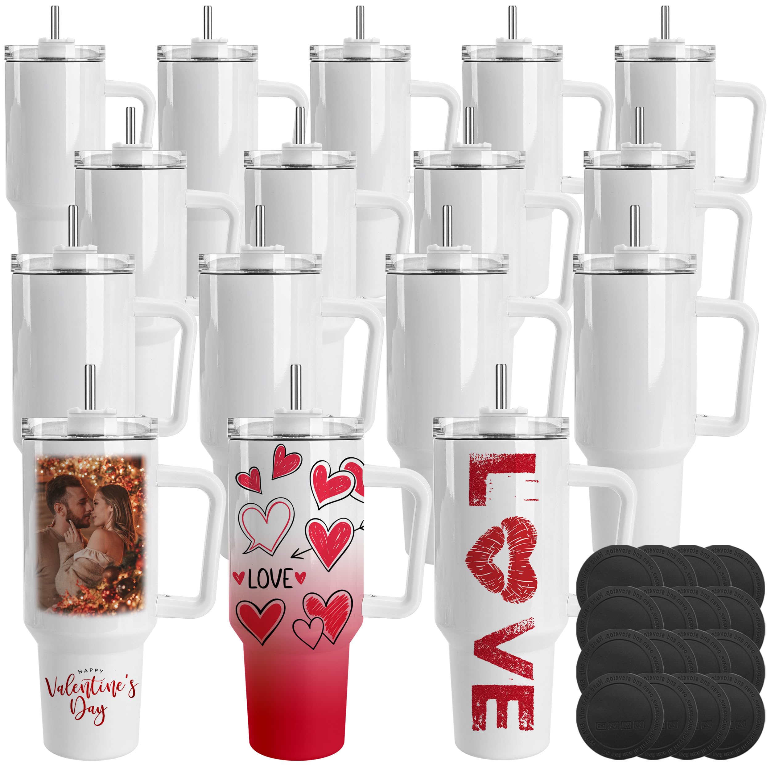 Joyclub 16 Pack 40oz Sublimation Tumblers with Handle - Stainless Steel Insulated Coffee Travel Mugs for DIY Heat Press Printing | Bulk Blank Tumblers for Custom Designs, Office Use, Gifts & Outdoor Activities