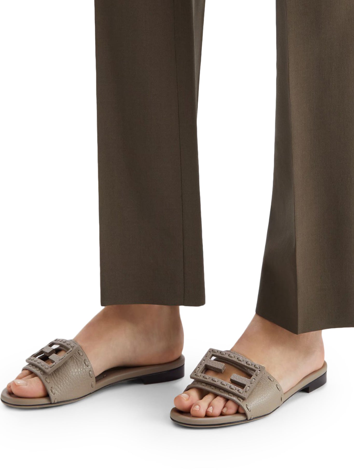 Dove Grey Leather Baguette Slippers for Women - Soft & Comfortable House Shoes - Perfect for Home, Lounge & Indoor Wear