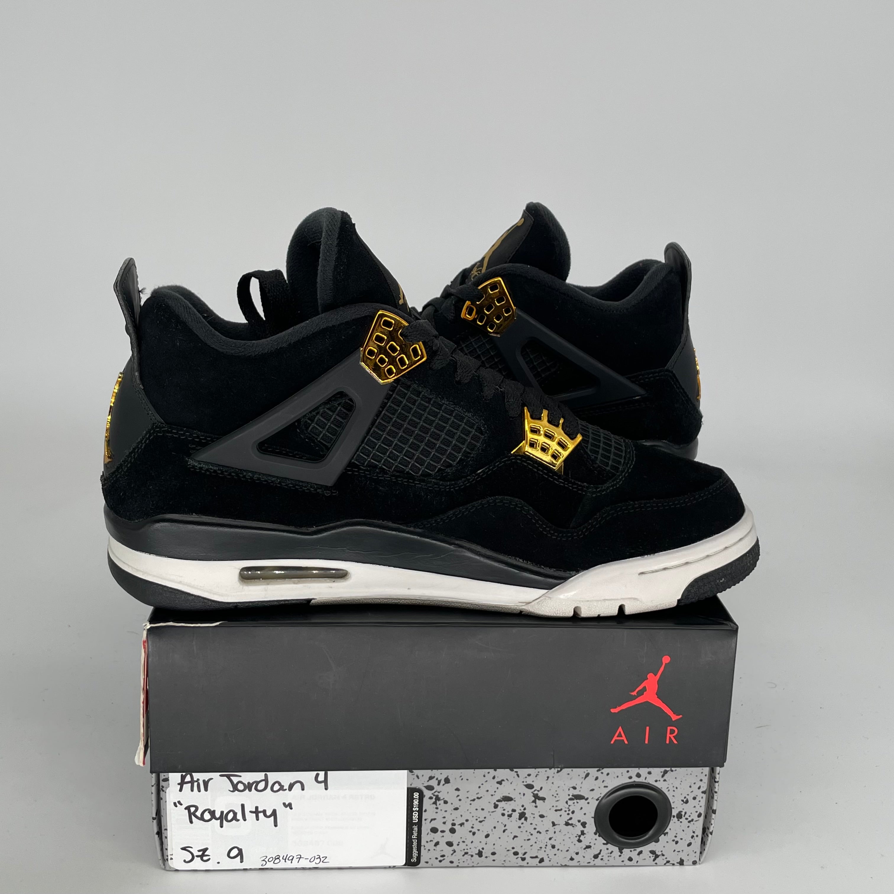 AIR JORDAN 4 ROYALTY Men's Basketball Shoes Size 9 - Black/Gold (Style 308497-032) | Retro Sneakers for Streetwear & Casual Outfits