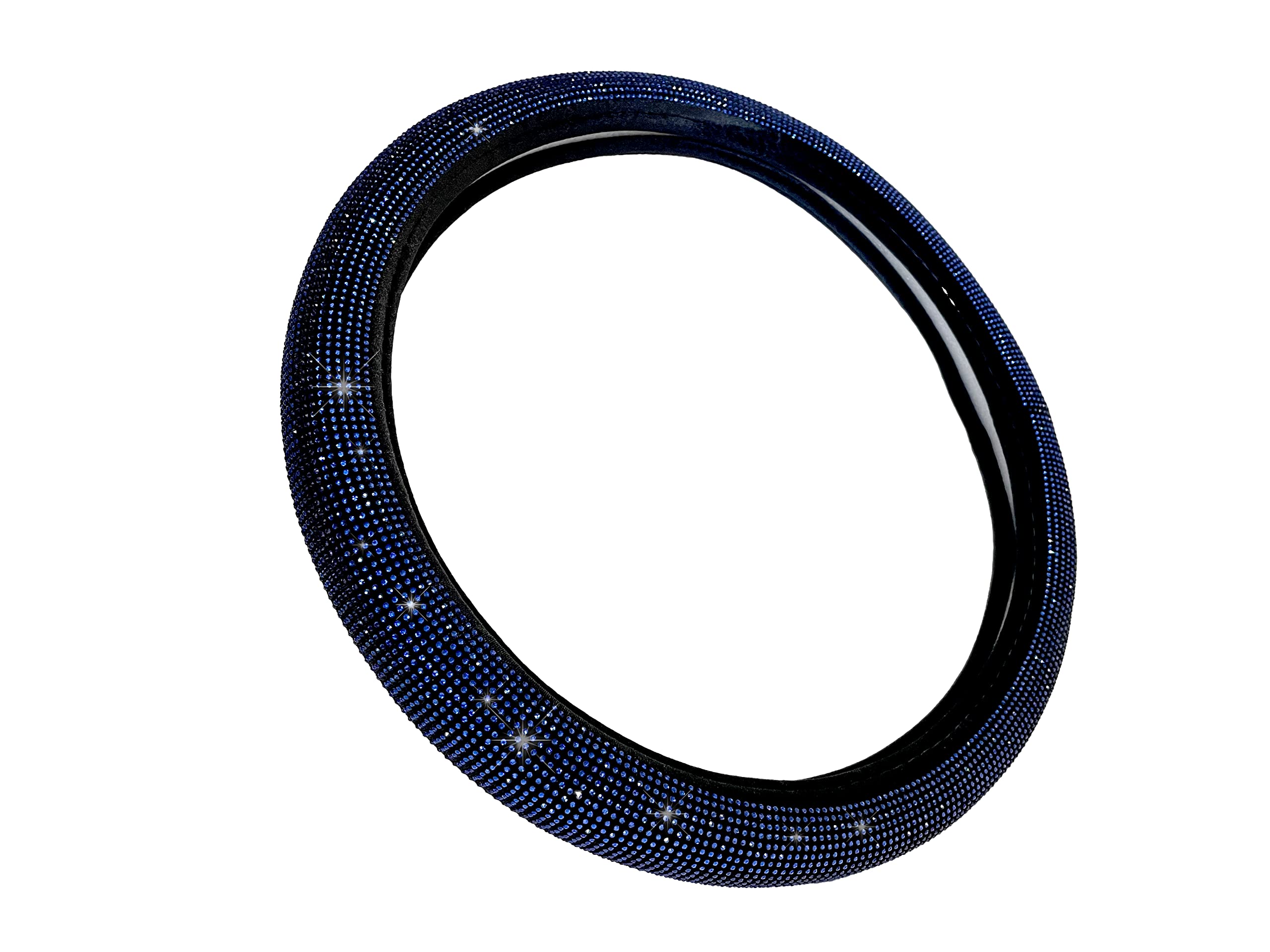 Bling Leather Steering Wheel Cover with Crystal Rhinestones - Universal 15 Inch Anti-Slip Wheel Protector for Women & Girls - Stylish Blue Car Accessory for Daily Commute & Road Trips