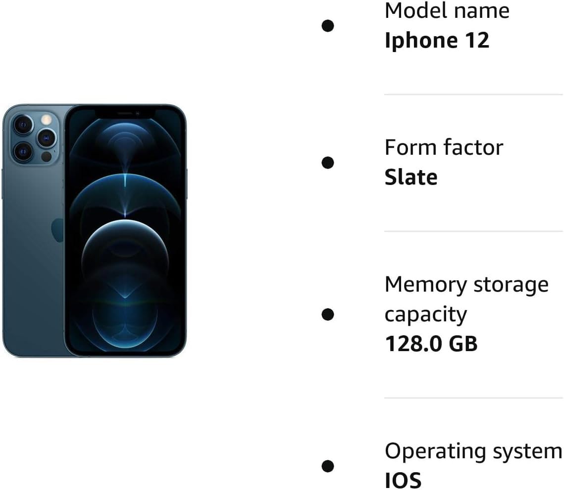 Refurbished Apple iPhone 12 Pro 128GB Pacific Blue - Unlocked Smartphone for Travel, Work & Photography | Premium Renewed iPhone with Face ID & Dual Camera System