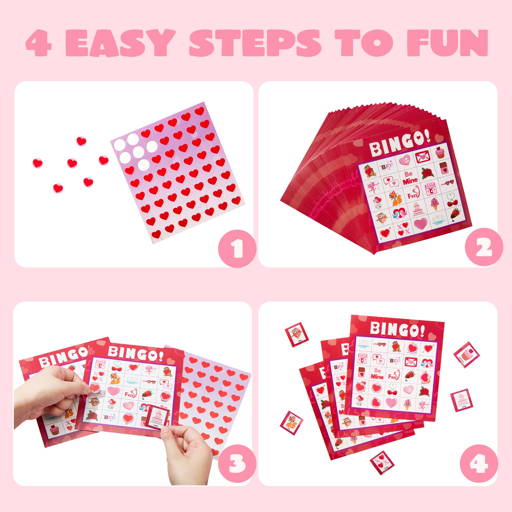 Valentine's Day Bingo Game Cards for Kids Party & Classroom Fun