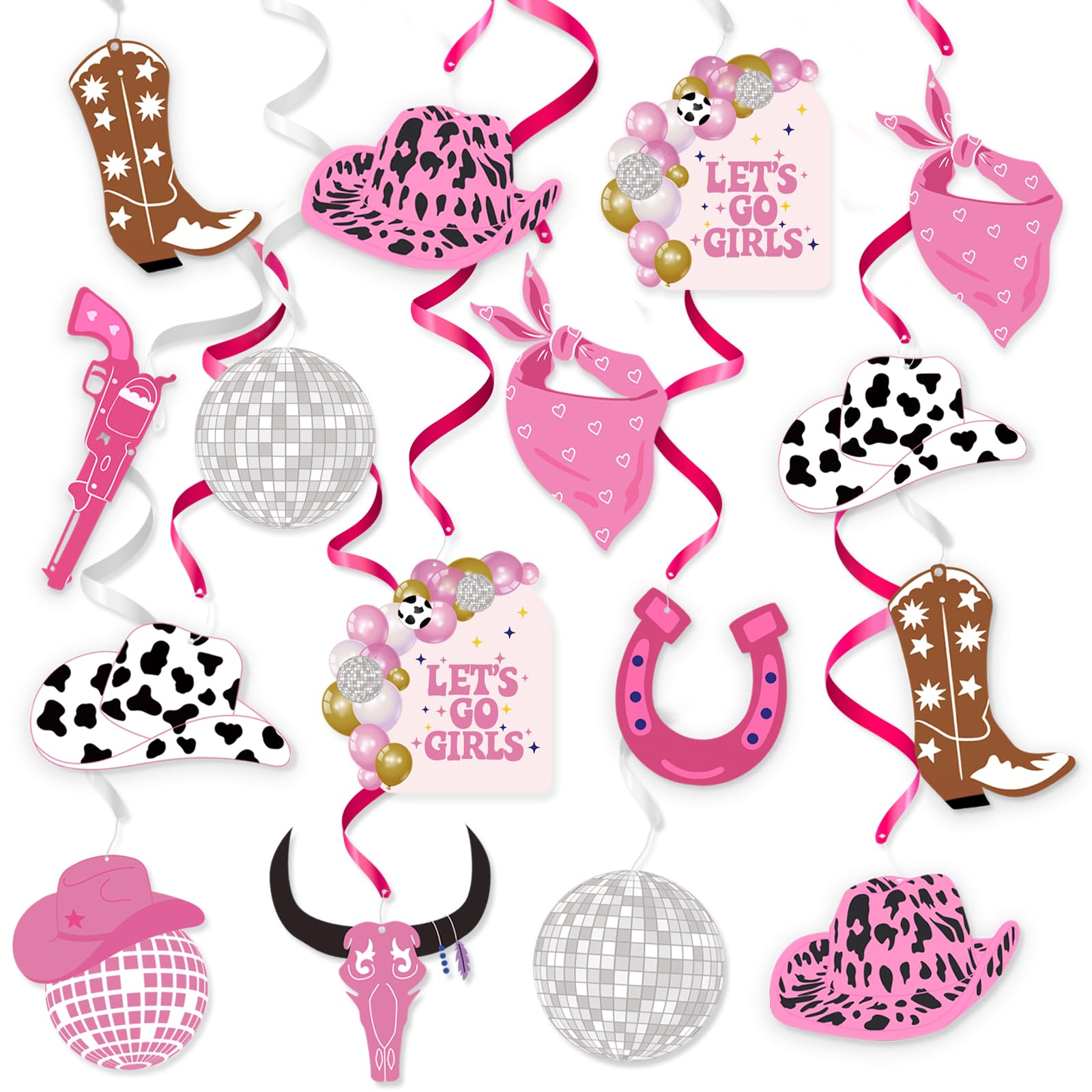 30PCS Pink Cowgirl Party Decorations Set - Western Themed Hanging Swirls & Foil Decor for Bachelorette, Baby Shower & Birthday Parties | Perfect for Last Rodeo, Disco & Cowgirl Themed Events