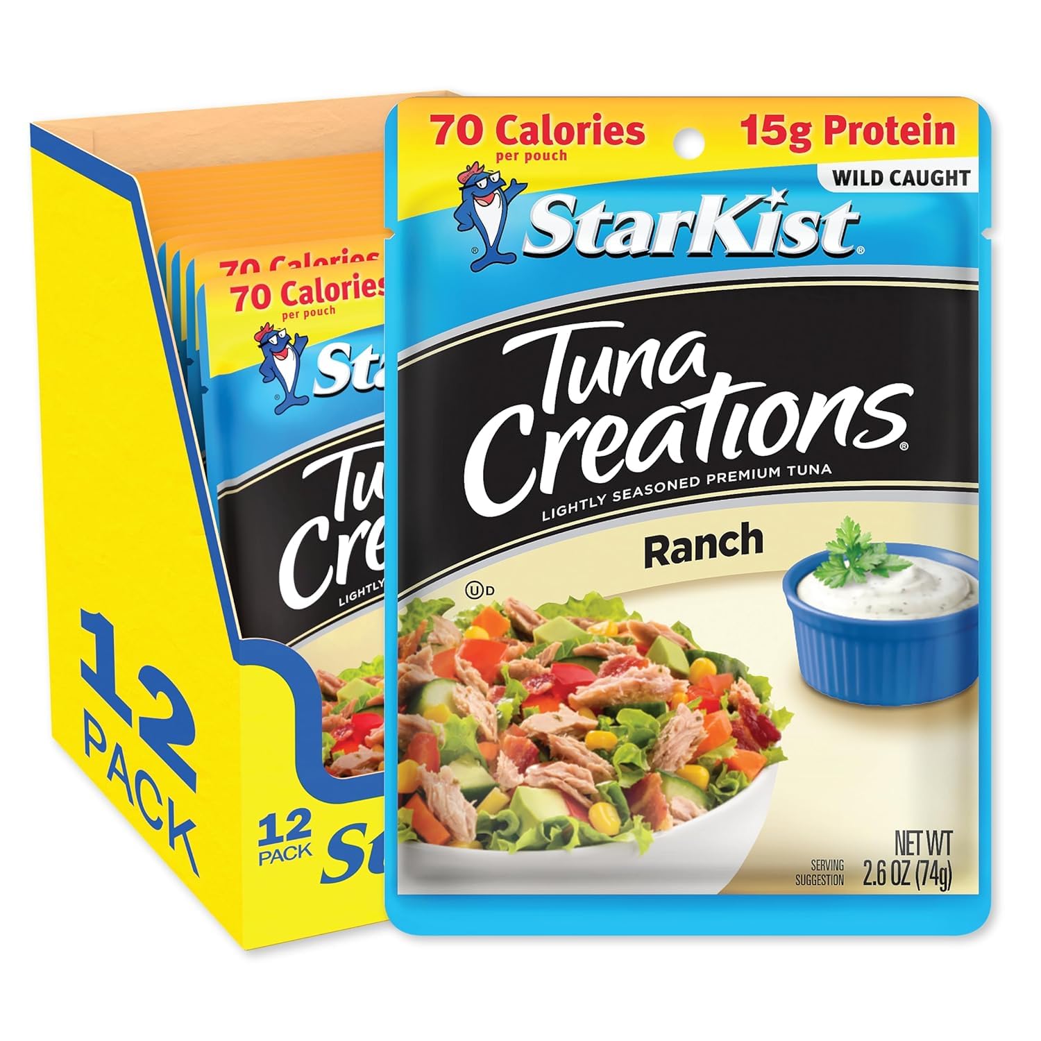StarKist Tuna Creations Ranch Flavor, 2.6 oz Pouch (Pack of 12) | Premium Protein Snack for Lunches, Camping & On-the-Go Meals | Packaging May Vary