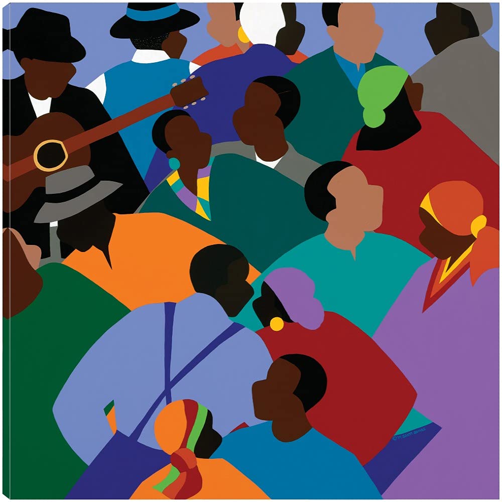 Synthia Saint James Gullah Islands Fine Art Canvas Wall Decor - 22x22 Inch Ready to Hang Painting for Living Room, Bedroom, Office - Vibrant Jook Joint Inspired Artwork Perfect for Coastal, African American & Southern Style Home Decor