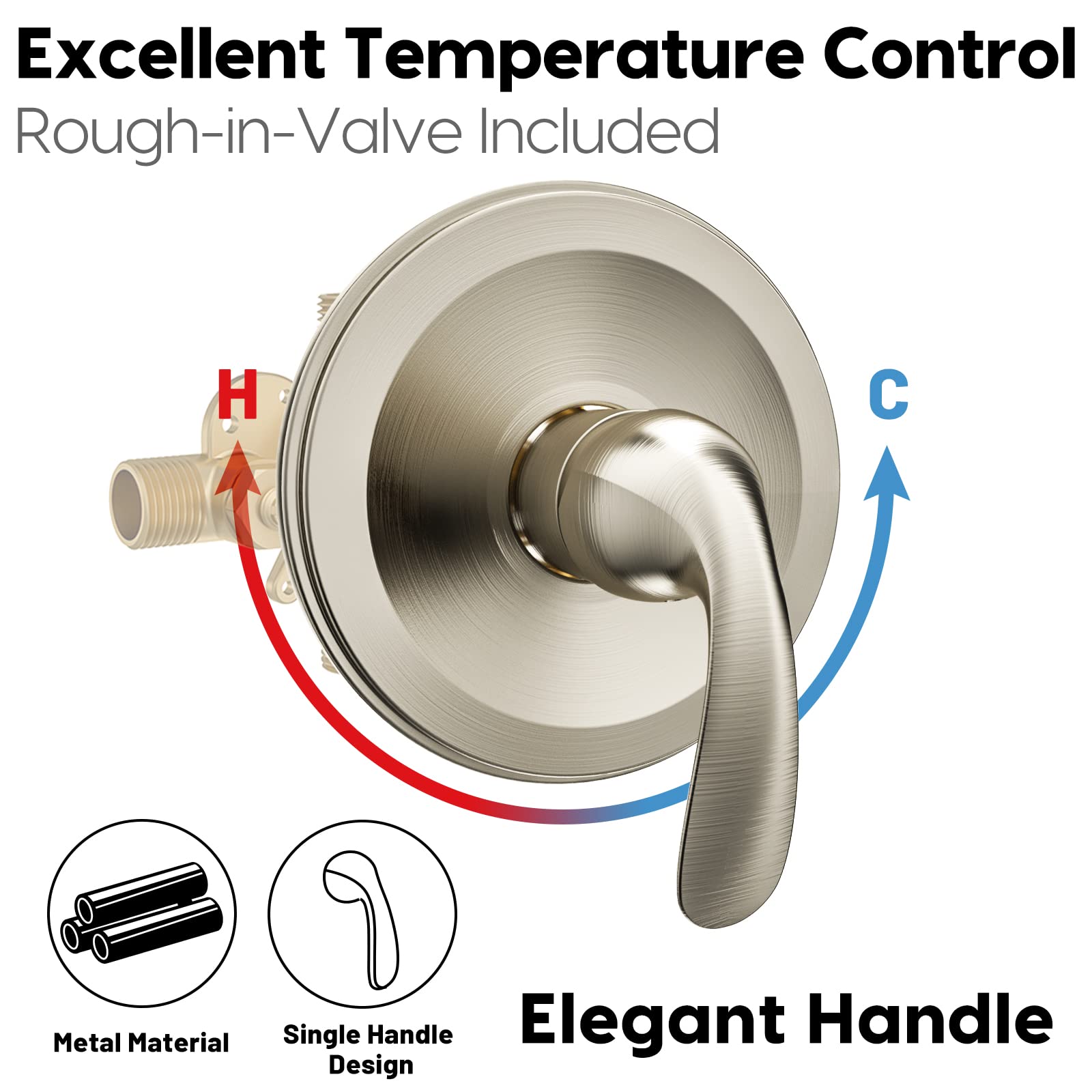 WRISIN 4.7 Inch 6-Setting Handheld Shower Faucet Set with Valve - Bathtub & Shower Combo for Bathroom Renovation, Spa-Like Experience at Home