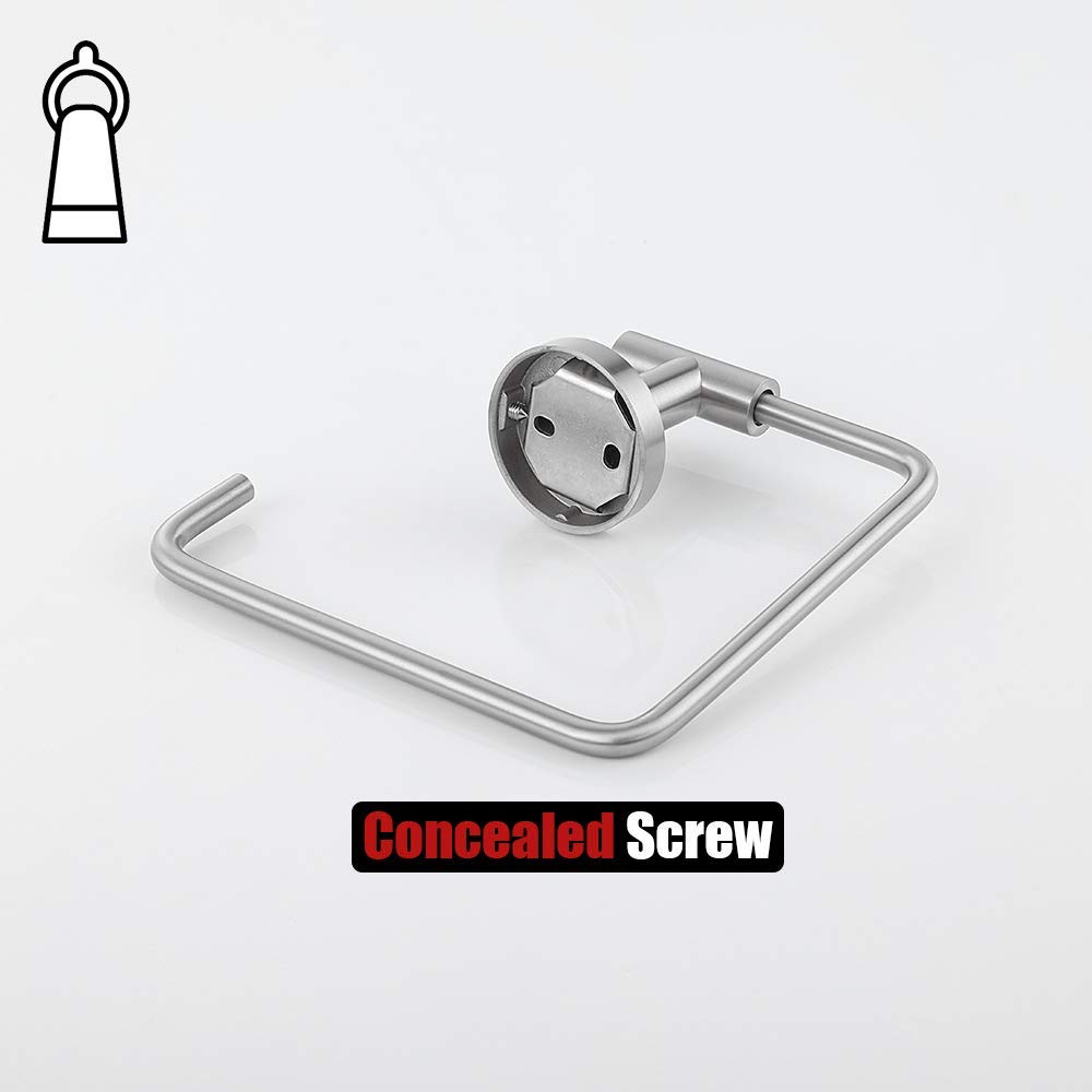Stainless Steel Square Towel Ring Holder - 6 Inch Brushed Nickel Wall Mounted Bathroom Accessory (TR140-BN) - Perfect for Modern Bathrooms & Powder Rooms