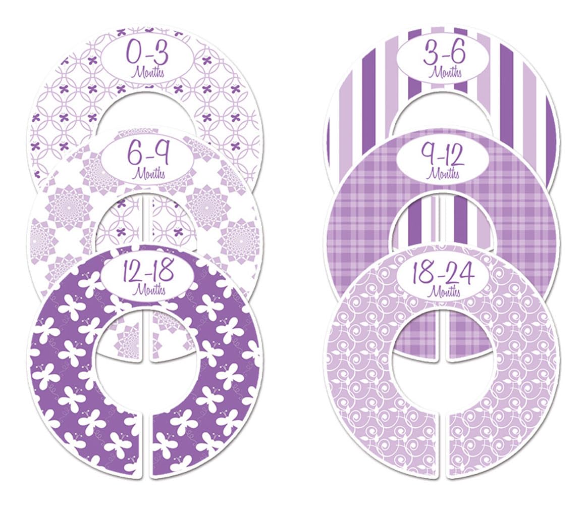 6-Pack Baby Girl Nursery Closet Dividers - Size C134, Purple Theme - Perfect for Organizing Baby Clothes & Nursery Storage