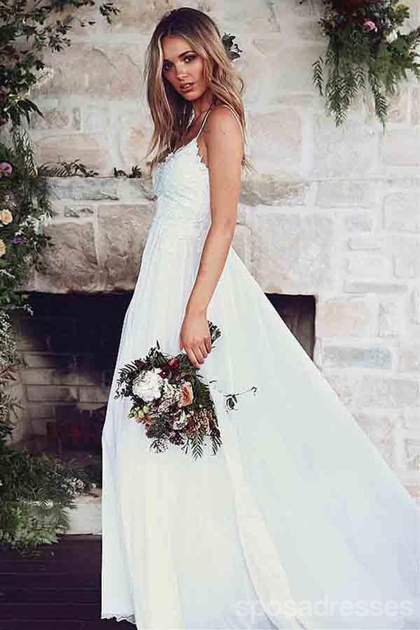Elegant Low Back Spaghetti Straps Lace Wedding Dress for Beach Brides - WD285 | Perfect for Beach Weddings, Bridal Showers, and Romantic Photoshoots