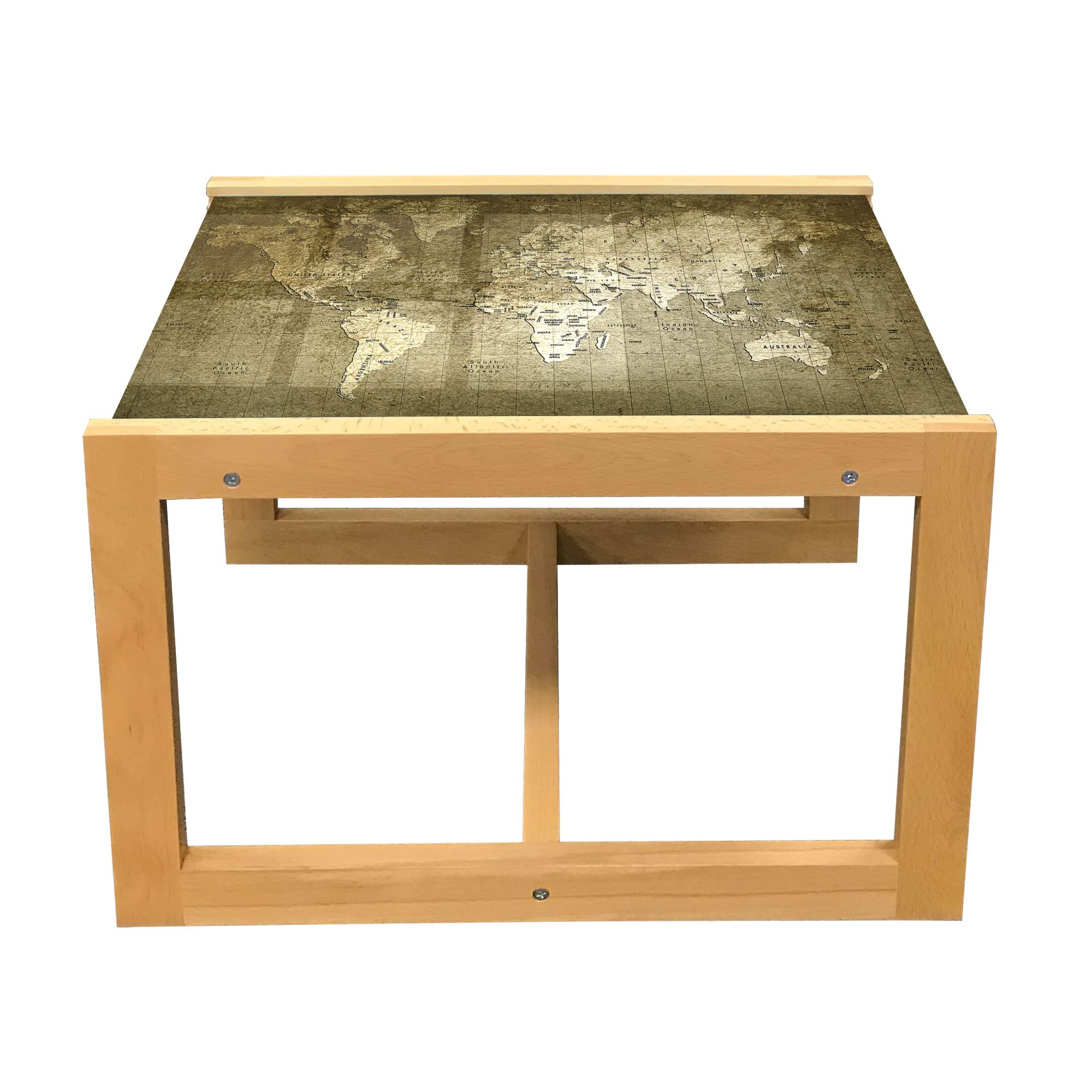 Ambesonne Antique Coffee Table - Old World Map Design, Wooden Frame, for Office & Dorm Decor