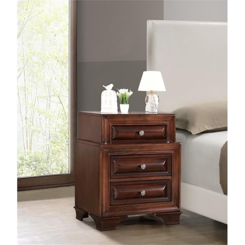 Glory Furniture LaVita 3-Drawer Nightstand in Cappuccino Finish - Bedside Table for Bedroom, Living Room & Guest Room Storage
